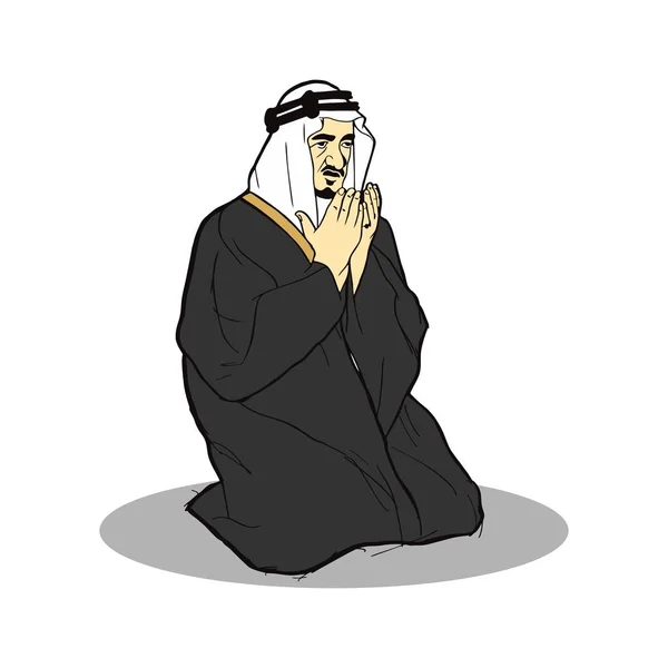 Imádkozni Arab Férfi Hagyományos Sálat Feher Zsuzsa Imádság Vektoros Illusztráció — Stock Vector