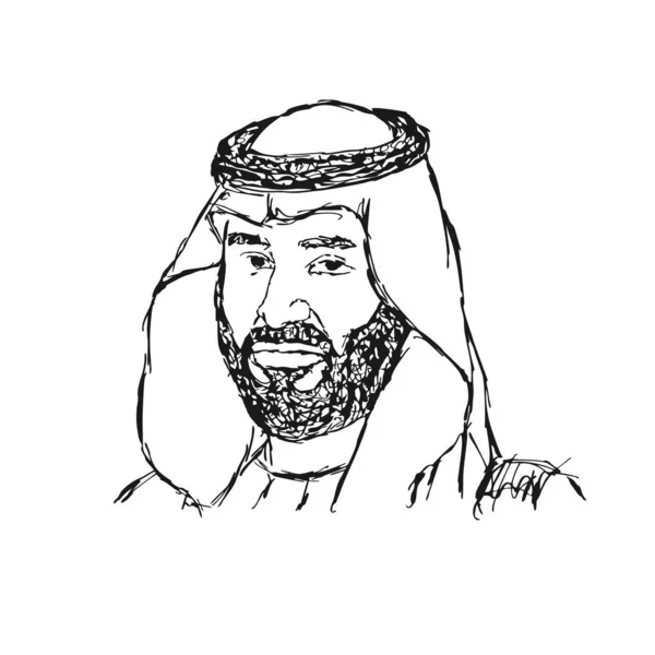 Geleneksel atkı ile Arapça Adam. Bedevi Arap. Muhammed bin Salman. Vektör çizimi. 