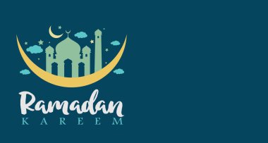 Ramazan Kareem Arapça Kaligrafi ve Tipografi. Banner Şablonu. Arapça Metin Çevirisi: Ramazan, şanlı ay. Vintage posteri. Vektör İllüstrasyonu.