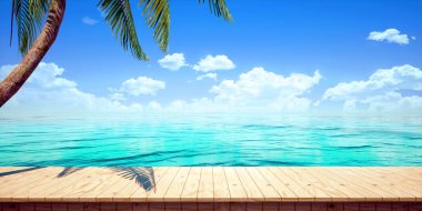 Colorful wooden platform background: seaside / beach.( 3D rendering computer digitally generated illustration.) clipart