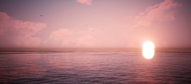 Colorful panoramic landscape: sunrise/sunset. (Car backplate, 3D rendering computer digitally generated illustration.)