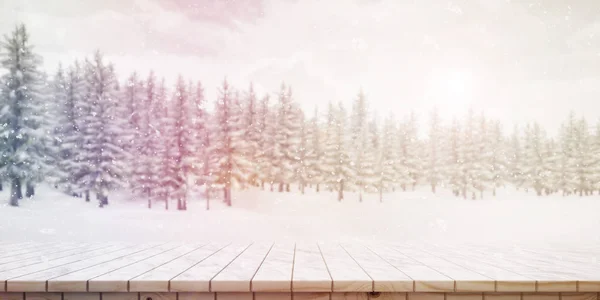 Colorido Paisaje Plataforma Madera Bosque Nevado Invierno Ilustración Generada Digitalmente — Foto de Stock