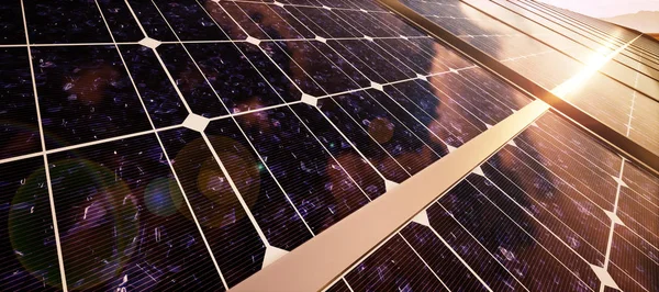 Барвистий Панорамний Пейзаж Сонячні Електростанції Візуалізація Комп Ютера Цифровому Форматі — стокове фото