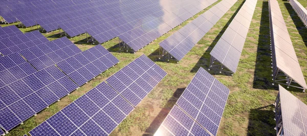 Paisaje Panorámico Colorido Vista Aérea Centrales Solares Ilustración Generada Digitalmente — Foto de Stock