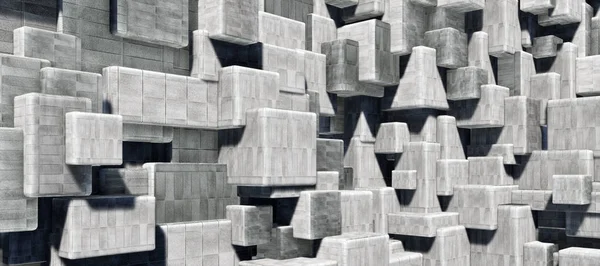Abstract geometric cement/concrete cubes interior wall texture background (High-resolution 3D CG rendering illustration)