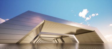 Renkli soyut panoramik arka plan: Metal tünel. (Aracın arka plakası, 3D görüntüleme bilgisayarı dijital olarak oluşturuldu.)