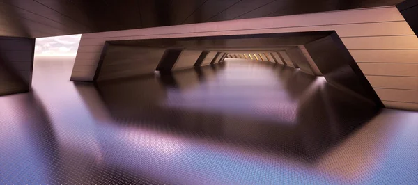 色彩斑斓的抽象全景背景 金属隧道 汽车背板 3D渲染计算机生成的数字图像 — 图库照片