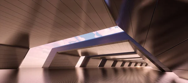 Красочный Абстрактный Панорамный Фон Металлический Туннель Задний План Автомобиля Рендеринг — стоковое фото