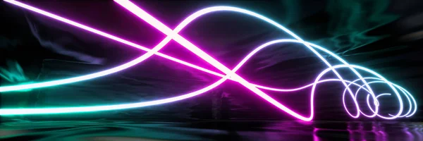 Colorful Abstract Panoramic Background Geometric Neon Curve Car Backplate Rendering — Stock Photo, Image