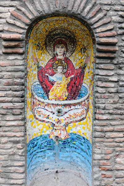 Icona Della Madre Dio Ciotola Non Dichiarata Muro Mattoni Icona — Foto Stock