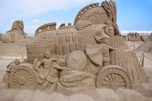 Lara Beach Sandland Sand Sculpture Festival Zicht Grote Zandsculpturen Van — Stockfoto