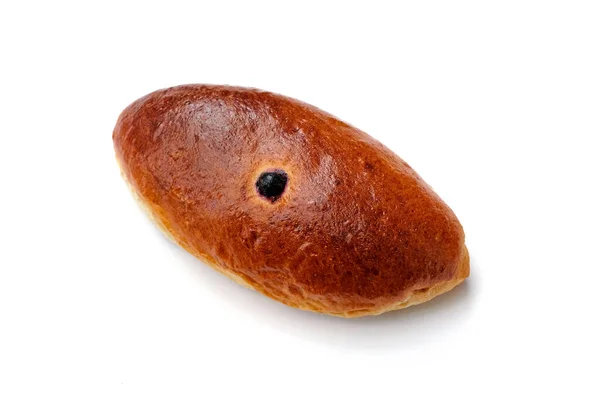 Bun Met Jam Een Witte Achtergrond Bovenaanzicht Een Broodje Gist — Stockfoto