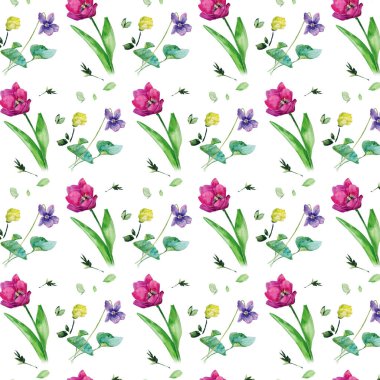 Beyaz arkaplandaki suluboya kusursuz çiçek deseni