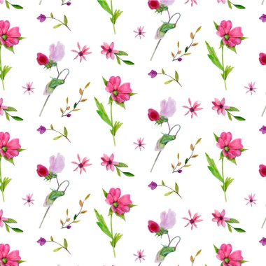 pembe çiçekler suluboya dikişsiz desen