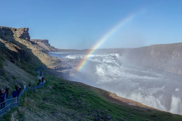 Cachoeira Gullfoss Islândia Com Arco Íris — Fotografia de Stock