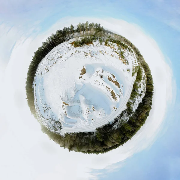 Sperical Panorama Winter Forest Sand Gravel Pit — Stock Photo, Image