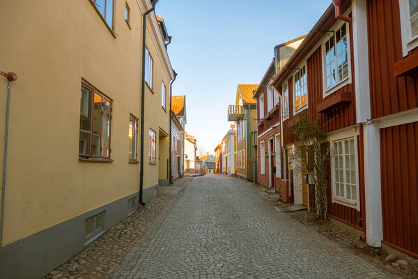 Эрехо, Швеция - 18 января 2019 года: Эрехо - город на юге Швеции с несколькими старыми домами красного цвета, который Эрик Померанский провозгласил городом в 1403 году
