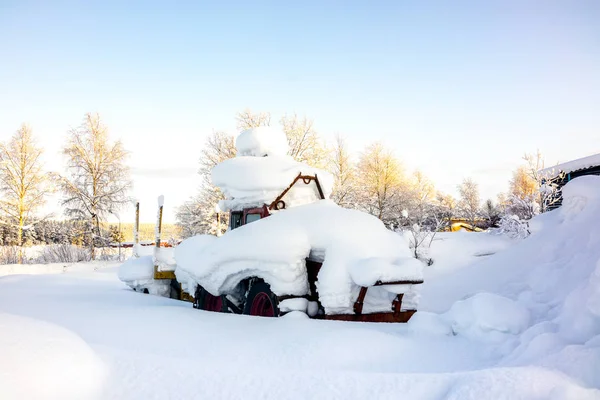 Kiruna Sweden February 2018 Parked Tractor Heavy Snow Top — Stock Photo, Image