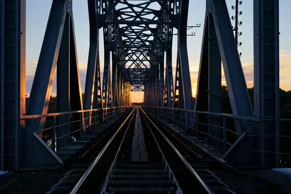 Railway Bridge River Evening Sunset — Stock Photo, Image