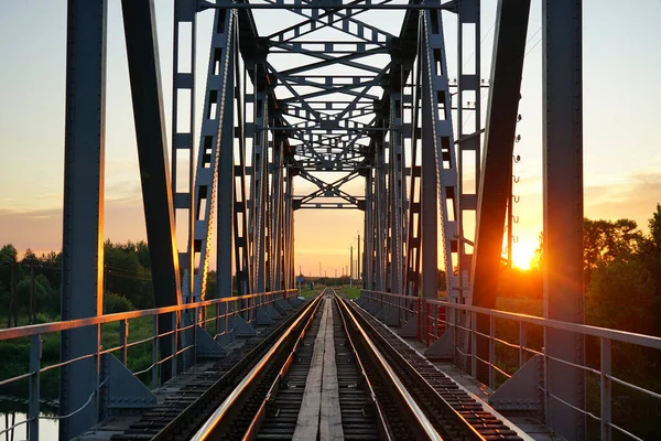 Railway Bridge River Evening Sunset — Stock Photo, Image