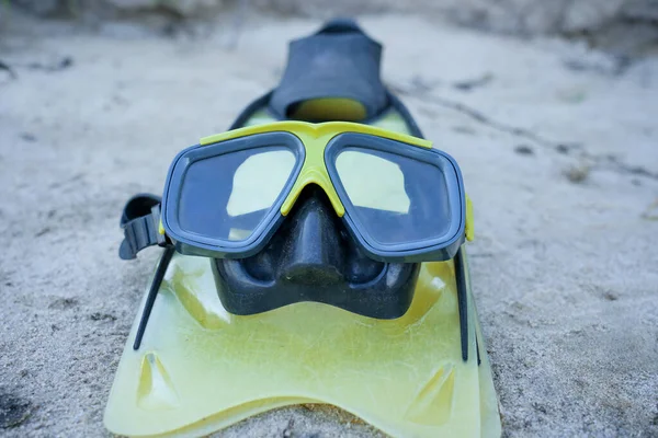 Flippers Mask Lie Sand — Stock Photo, Image