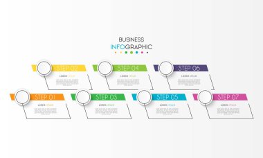 Business data visualization. Timeline infographic element with 7 options, steps, number vector template design clipart