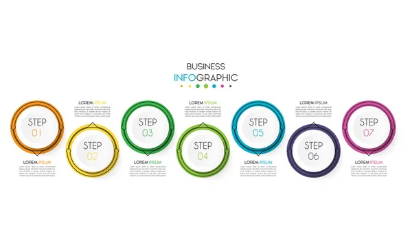 Business infographic element with 7 options, steps, number. Vector Template Design — Stock Vector