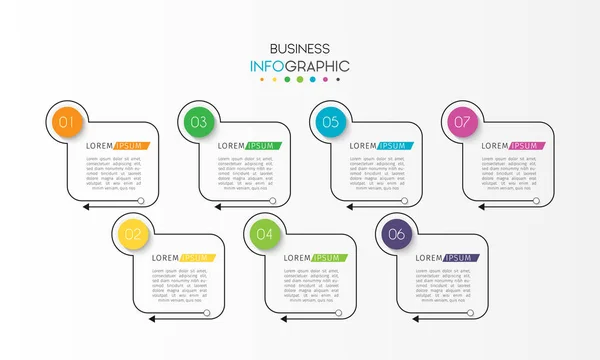 Business data visualization. Timeline infographic element with 7 options, steps, number vector template design — Stock Vector