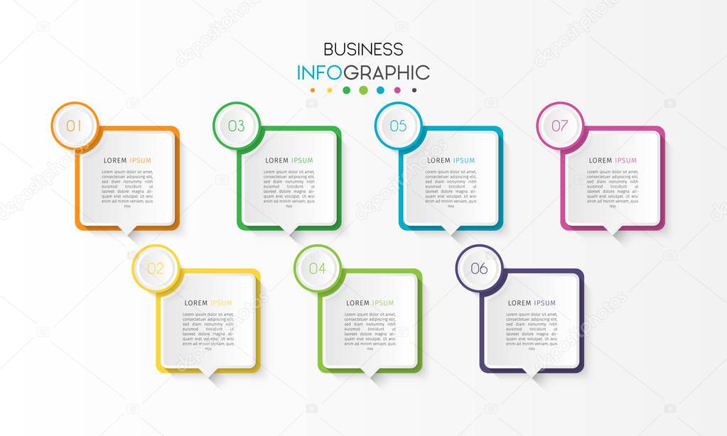 Business data visualization. Timeline infographic element with 7 options, steps, number vector template design
