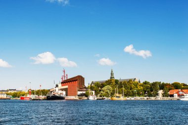 Stockholm, İsveç - 25 Eylül 2017: 17 yüzyılda inşa kurtarılan Vasa savaş gemisi görüntüleme görünümü Djurgarden oyun parkı ve Vasa Müzesi,