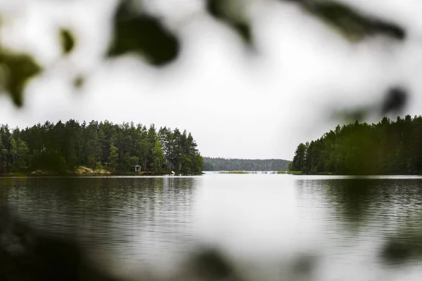 Far Away Summer View Finnish Sauna Buildings Forest Lake — Stock Photo, Image