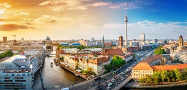 panoramic view at the berlin city center at sunset clipart