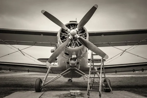 Historiska Flygplan Får Service Äng — Stockfoto