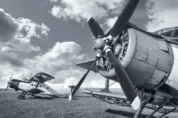 Történelmi Repülőgépek Réten — Stock Fotó