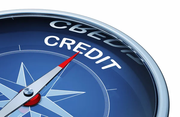 Renderowanie Kompasu Wyrazem Kredytu — Zdjęcie stockowe