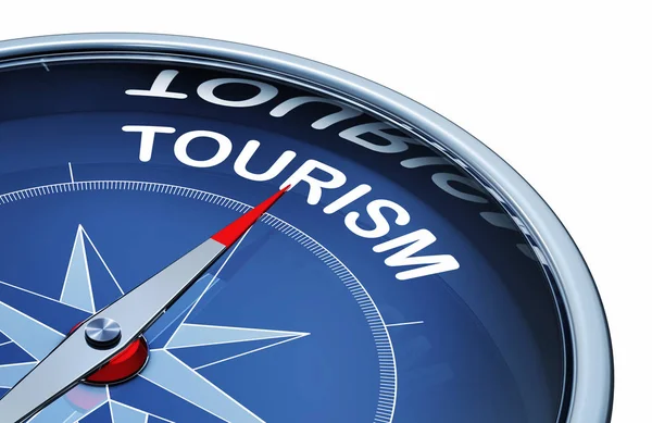 3D rendering of an compass with the word tourism