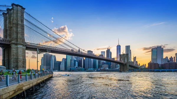 Ponte Brooklyn Manhattan Inferiore Durante Tramonto — Foto Stock