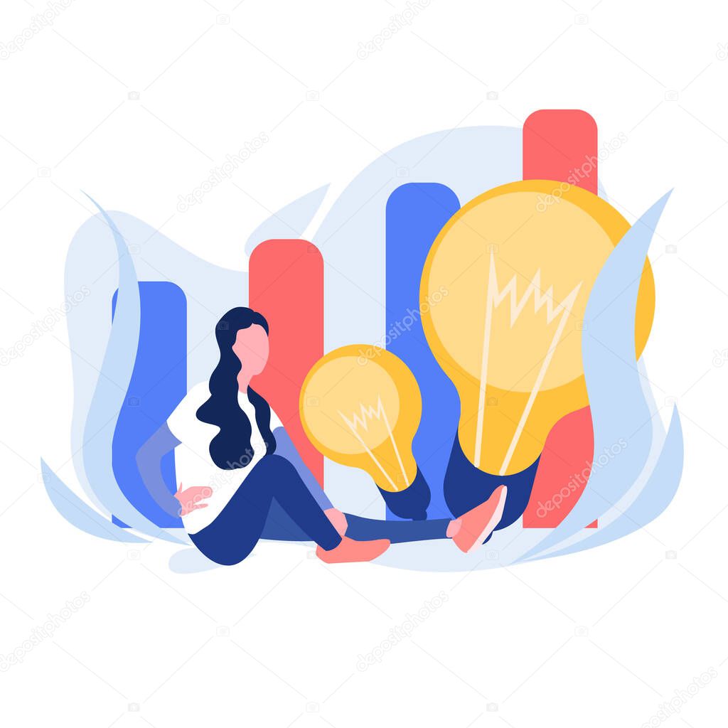Vector creative illustration of business graphics, the company is engaged in the joint construction of column graphs, the rise of the career to success, flat color icons, business analysis