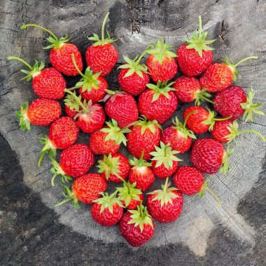 Eski çatlak kütük üzerinde Çilek Kalp şekli