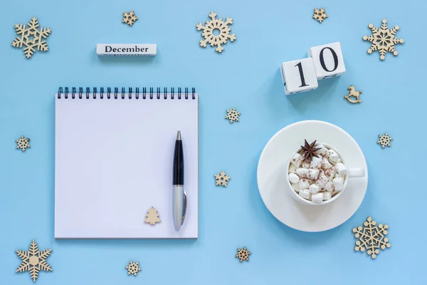 Calendário Madeira Dezembro Copo Cacau Com Marshmallow Anis Estrelado Bloco — Fotografia de Stock