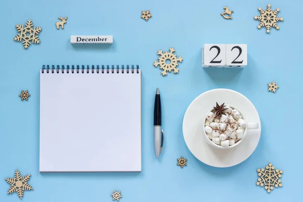 Calendário Madeira Dezembro Copo Cacau Com Marshmallow Anis Estrelado Bloco — Fotografia de Stock