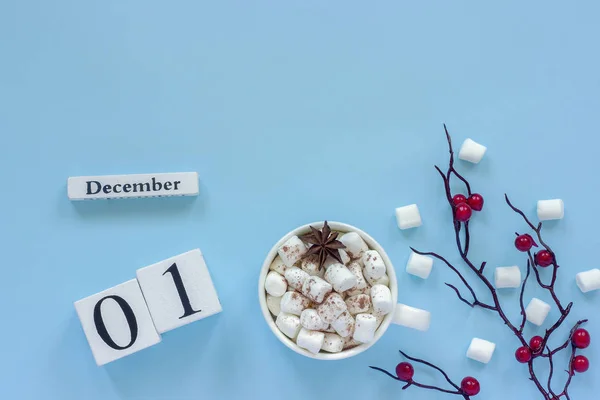 Cubes Calendrier Bois Blanc Avec 1Er Janvier Coupe Cacao Avec — Photo