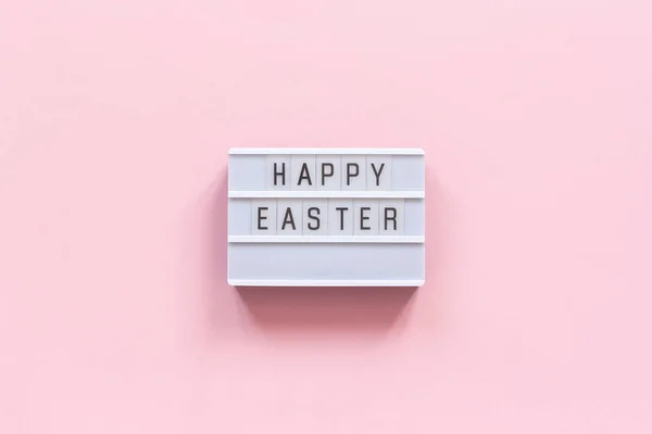 Caja Luz Con Texto Feliz Pascua Sobre Fondo Papel Rosa — Foto de Stock
