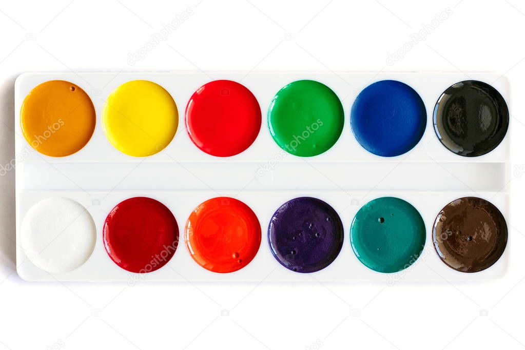 new palette watercolor paints, isolated on white background 