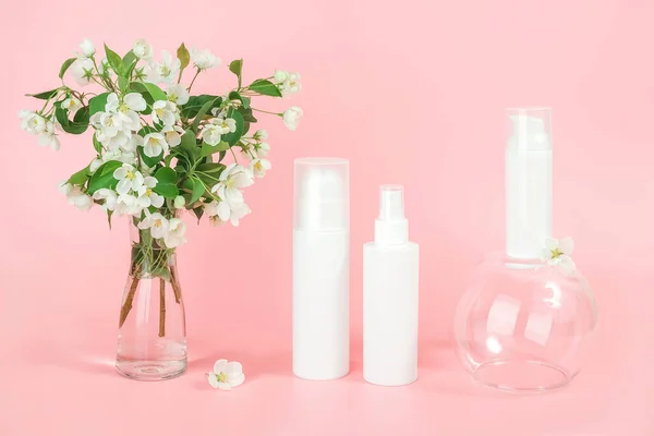 Set Cosmetic Skin Care Face Body White Blank Cosmetics Bottles — Stock Photo, Image
