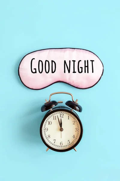 Texto Buenas Noches Sobre Mascarilla Dormir Rosa Para Los Ojos — Foto de Stock