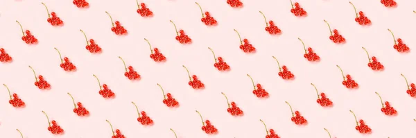 Berry Pattern Banner Made Twigs Red Currant Berry Pink Paper — Stock Photo, Image