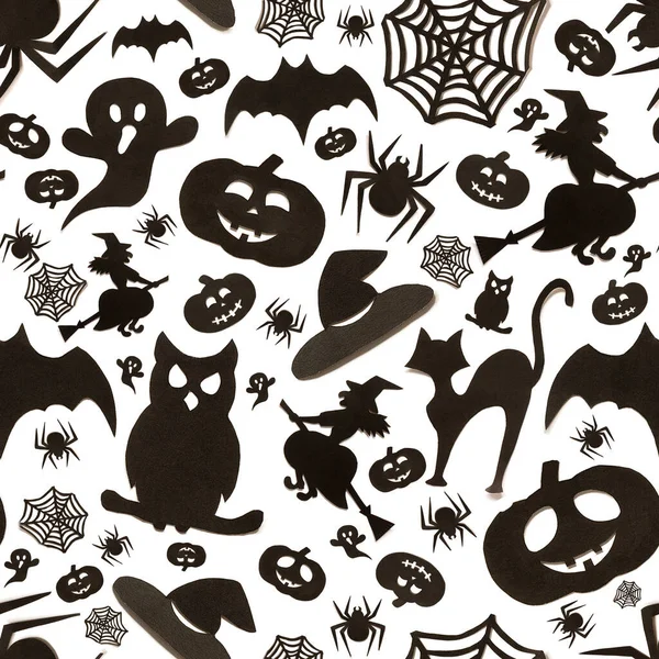 Seamless Halloween Pattern Cartoon Style White Background Paper Art Happy — Stock Photo, Image