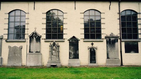 Church Wall Old Gravestones — Stock Photo, Image