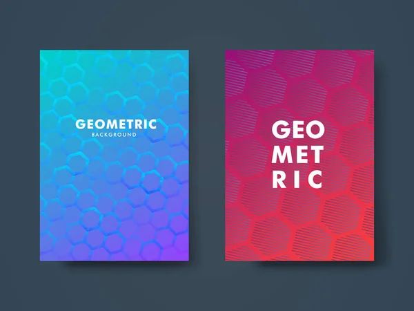 Set aus zwei modernen Cover-Designs mit geometrischer Form und lebendigem Verlauf. Vorlage für Poster, Cover, Banner, Flyer — Stockvektor